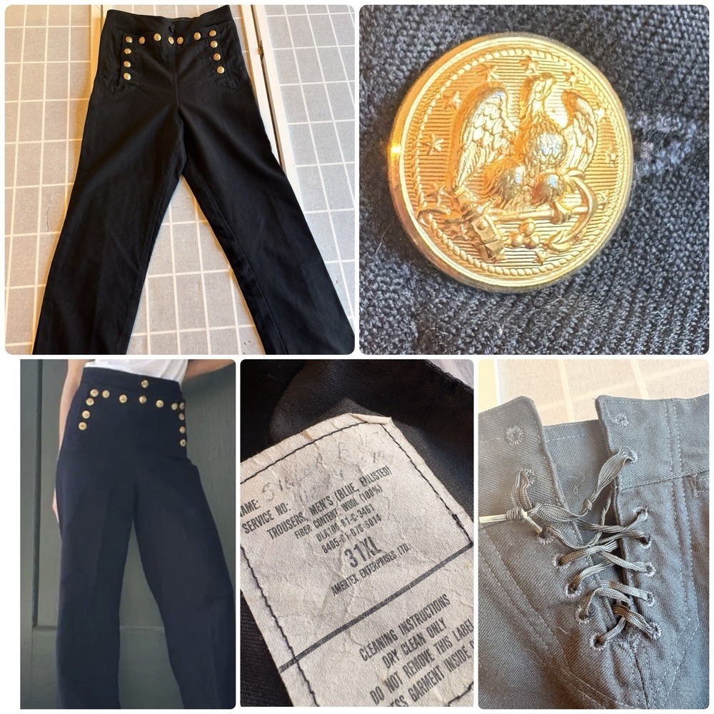 Authentic Vintage Naval Military Issued Wool Trouser 13‎ Gold Buttons Sz 31 Long
